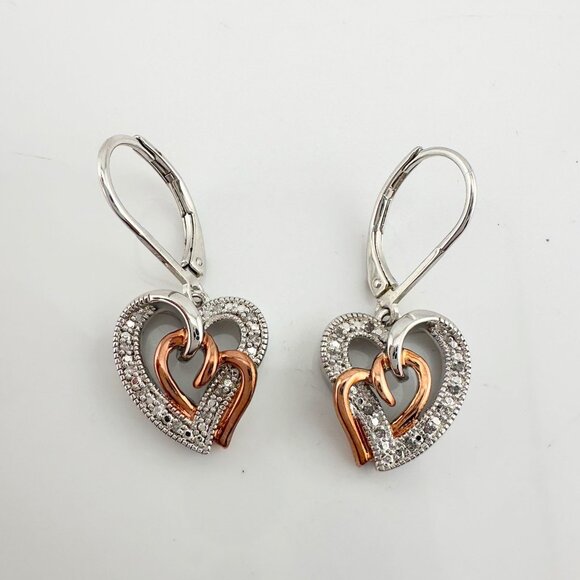 Two Tone Interlocking Hearts Diamond Accent Earrings - Picture 6 of 8